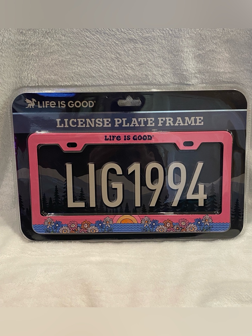 Life is Good Beach Flowers Sun Water Pink Stainless Stl License Plate Frame NWT